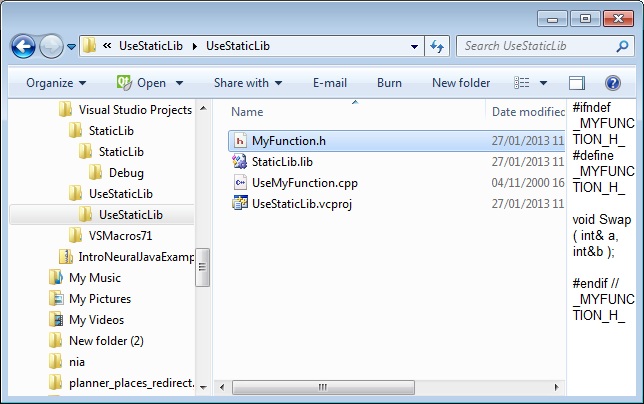 Using Win32 static libraries in Visual Studio projects -  